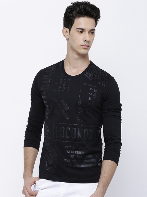 

LOCOMOTIVE Men Black Printed Round Neck T-shirt