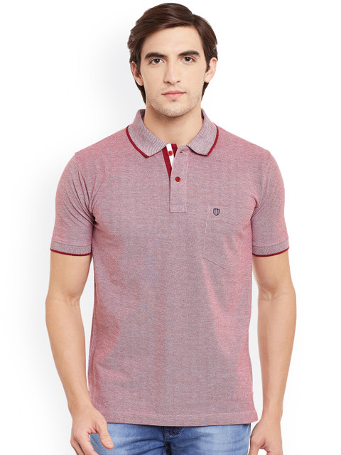 

Duke Men Pink Solid Polo Collar T-shirt