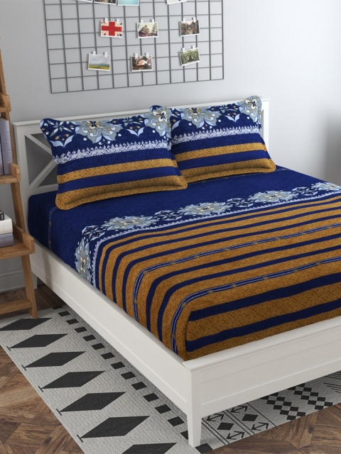 

Bajo's Brown & Blue Floral 250 TC Queen Bedsheet with 2 Pillow Covers