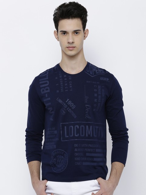

LOCOMOTIVE Men Navy Blue Printed Slim Fit T-shirt
