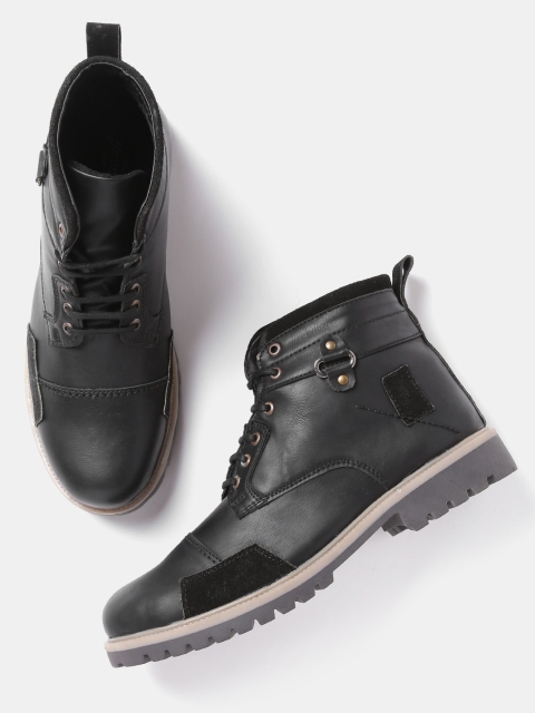 

Roadster Men Black Solid Mid-Top Flat Boots