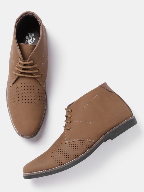 

Roadster Men Brown Perforated Mid-Top Derbys