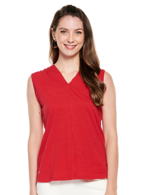 

UNMADE Women Red Solid Pure Cotton Top