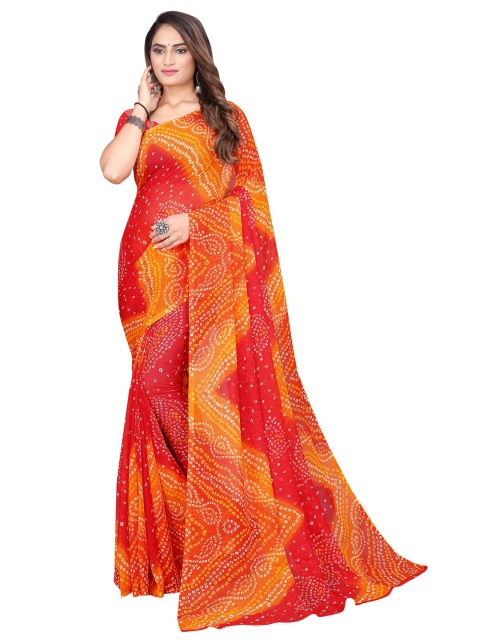 

Silk Bazar Red & Orange Pure Georgette Bandhani Saree