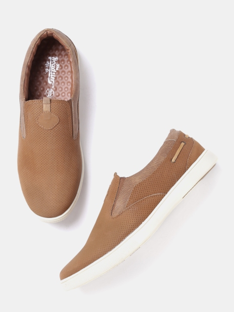 

Roadster Men Brown Perforated Slip-On Sneakers