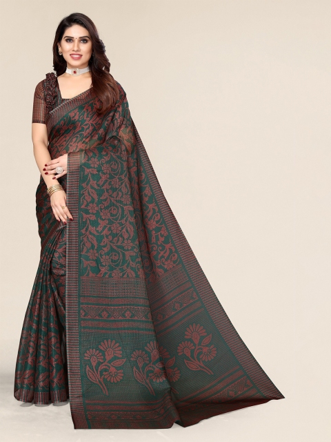 

Winza Designer Green & Copper-Toned Floral Zari Kota Saree
