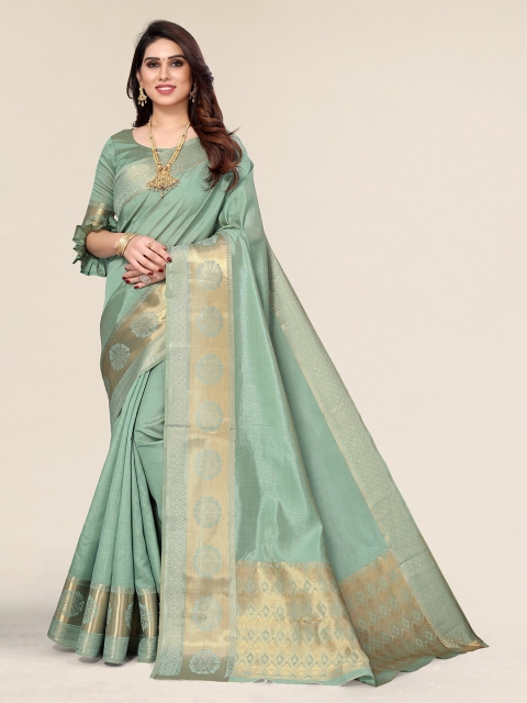 

Winza Designer Sea Green & Gold-Toned Zari Silk Blend Banarasi Saree