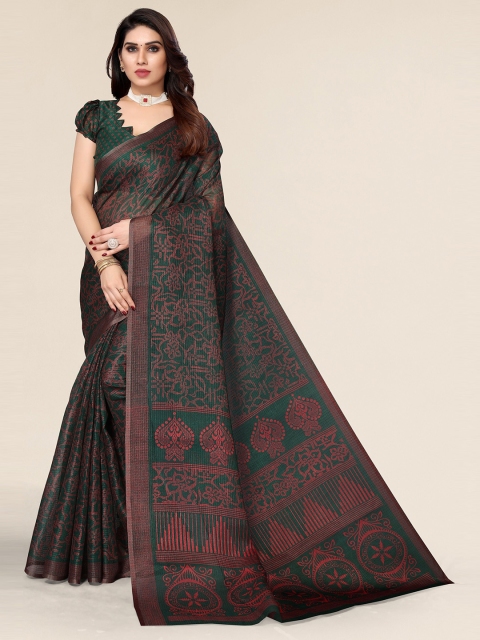 

Winza Designer Green & Peach-Coloured Floral Zari Kota Saree