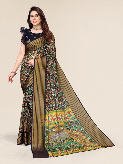 

Winza Designer Black & Gold Printed Zari Pure Chiffon Bagh Saree