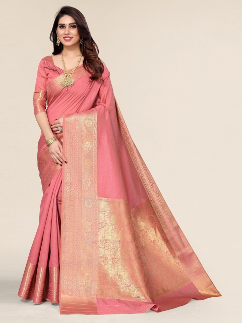 

Winza Designer Pink & Gold-Toned Zari Silk Blend Banarasi Saree