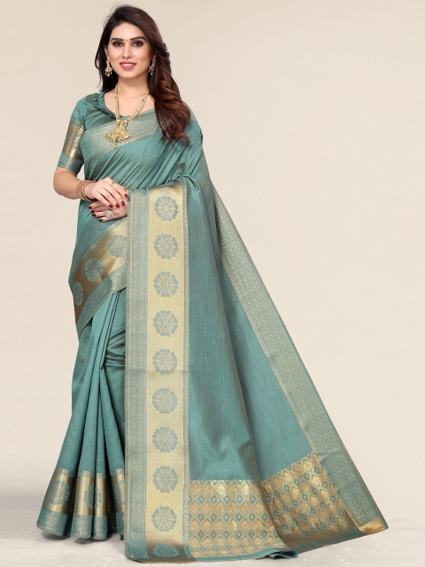 

Winza Designer Blue & Gold-Toned Zari Silk Blend Banarasi Saree