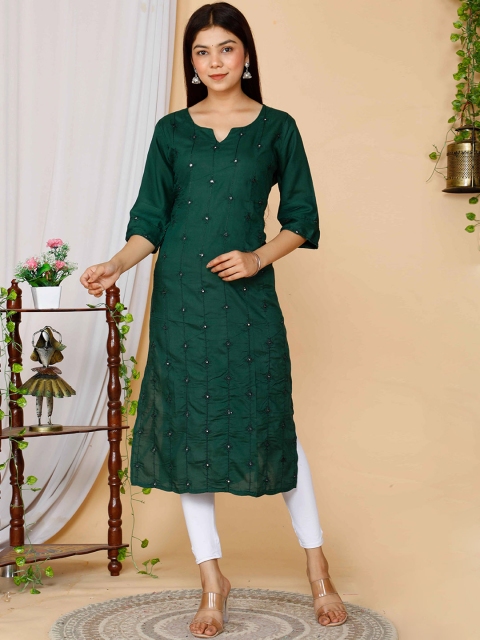 

MIRAVAN Women Green Embroidered Kurta