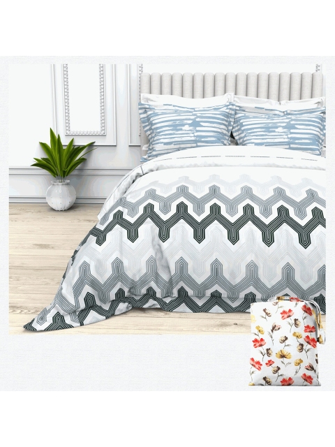 

THE WHITE MOSS White & Black Geometric 220 TC Queen Bedsheet with 2 Pillow Covers
