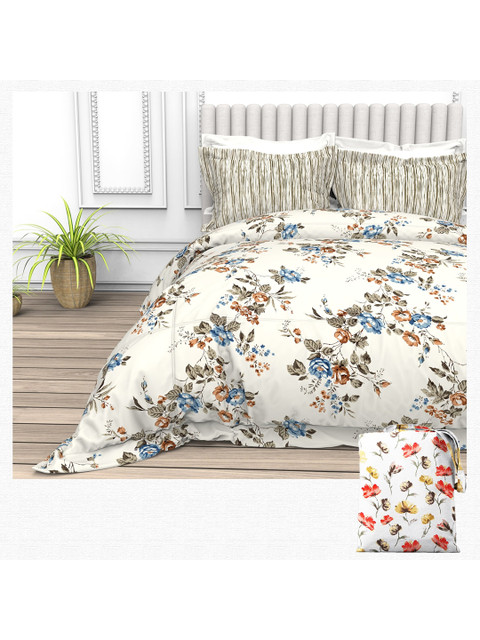 

THE WHITE MOSS White & Green Floral 220 TC Queen Bedsheet with 2 Pillow Covers