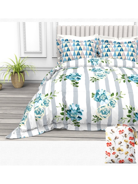 

THE WHITE MOSS White & Grey Floral 220 TC Queen Bedsheet with 2 Pillow Covers