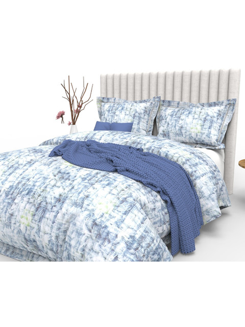 

THE WHITE MOSS Blue & White 350 TC 100% Cotton Satin King Bedsheet with 2 Pillow Covers