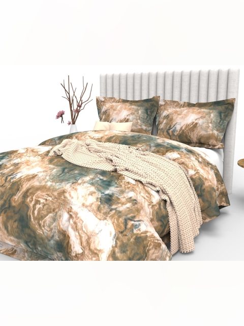 

THE WHITE MOSS Brown & Green 350 TC King Bedsheet with 2 Pillow Covers