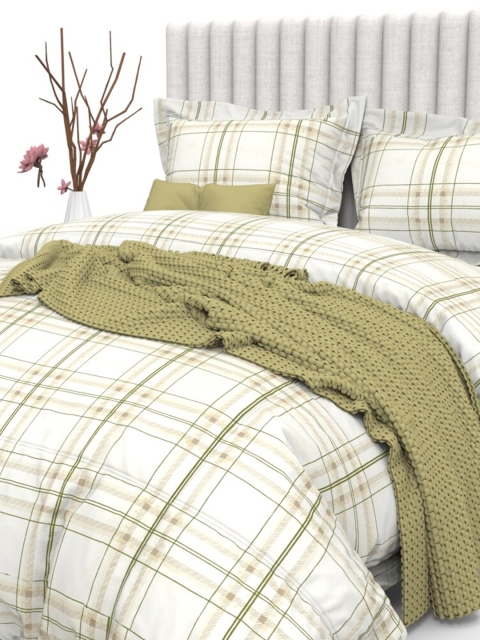 

THE WHITE MOSS Green & White Geometric 350 TC King Bedsheet with 2 Pillow Covers