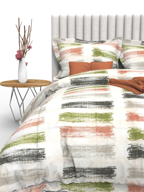 

THE WHITE MOSS White & Green 350 TC Pure cotton King Bedsheet with 2 Pillow Covers