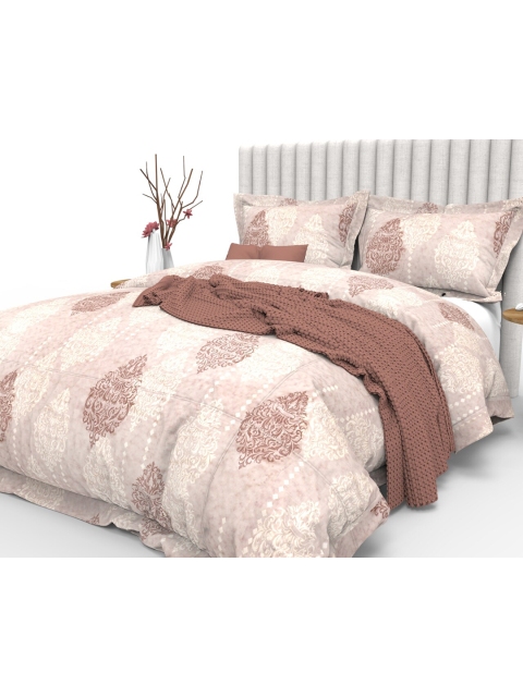 

THE WHITE MOSS Peach-Coloured & Brown 350 TC King Bedsheet with 2 Pillow Covers