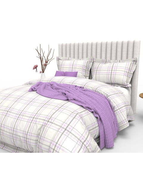 

THE WHITE MOSS White & Purple Geometric 350 TC King Bedsheet with 2 Pillow Covers