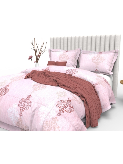 

THE WHITE MOSS Pink & White Ethnic Motifs 350 TC King Bedsheet with 2 Pillow Covers