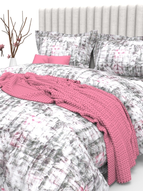 

THE WHITE MOSS White & Grey Abstract 350 TC King Bedsheet with 2 Pillow Covers
