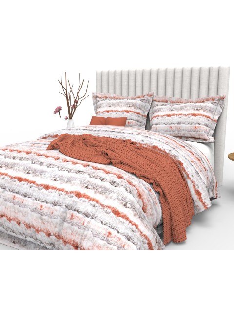 

THE WHITE MOSS Orange & Grey 350 TC King Bedsheet with 2 Pillow Covers