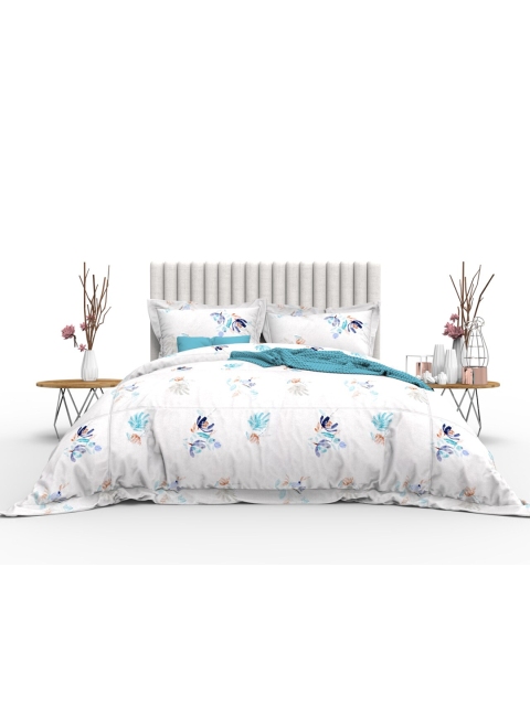 

THE WHITE MOSS White & Blue Floral 350 TC King Bedsheet with 2 Pillow Covers