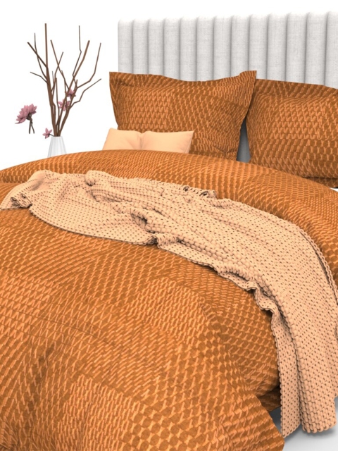 

THE WHITE MOSS Orange Geometric 350 TC King Bedsheet with 2 Pillow Covers