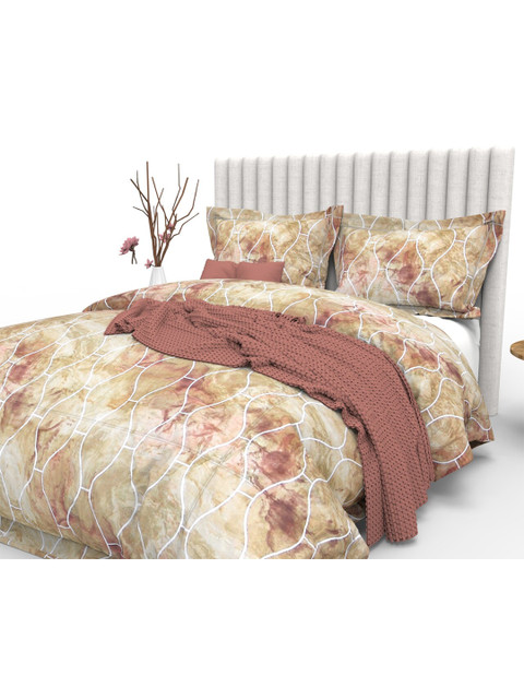 

THE WHITE MOSS Cream-Coloured & Brown 350 TC King Bedsheet with 2 Pillow Covers