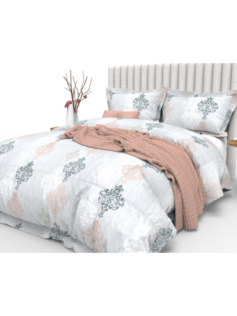 

THE WHITE MOSS Grey & White Ethnic Motifs 350 TC King Bedsheet with 2 Pillow Covers