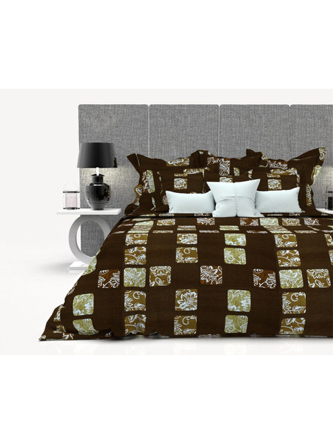 

THE WHITE MOSS Brown And Green 160 TC Cotton King Bedsheet With 2 Pillow Covers
