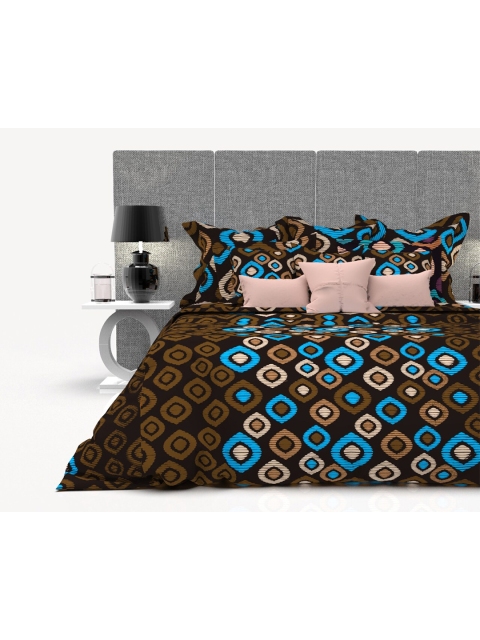 

THE WHITE MOSS Brown & Blue Geometric 160 TC King Bedsheet with 2 Pillow Covers