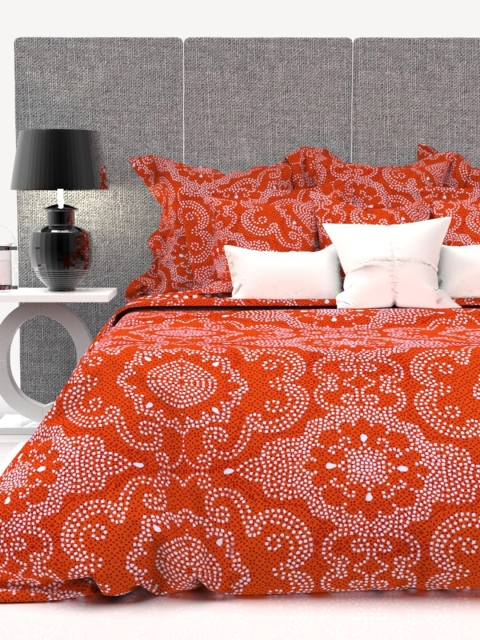 

THE WHITE MOSS Orange & White Ethnic Motifs 160 TC King Bedsheet with 2 Pillow Covers