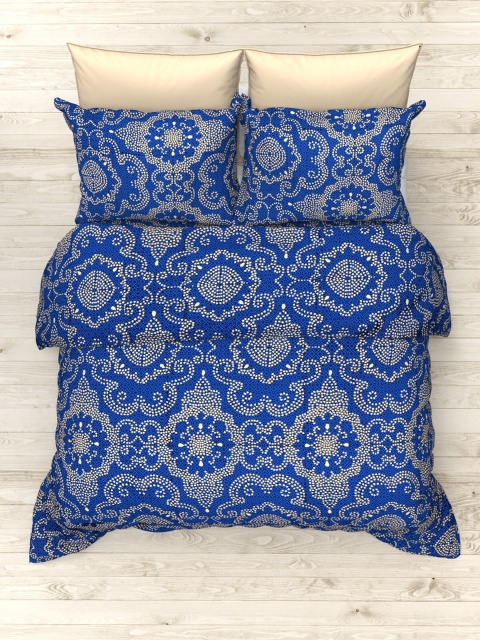 

THE WHITE MOSS Blue & White 160 TC King Bedsheet with 2 Pillow Covers