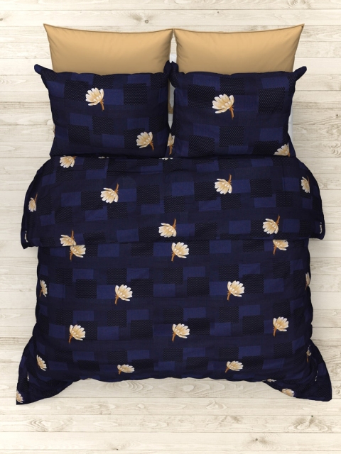

THE WHITE MOSS Blue & Cream Floral 160 TC Pure Cotton King Bedsheet with 2 Pillow Covers