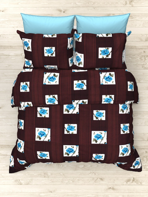 

THE WHITE MOSS Brown & White Floral 160 TC King Bedsheet with 2 Pillow Covers