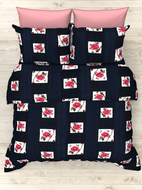 

THE WHITE MOSS Blue & White Cotton Floral 160 TC King Bedsheet with 2 Pillow Covers