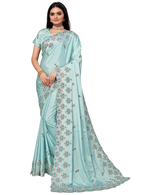 

ODETTE Blue & Pink Floral Embroidered Saree