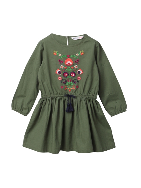 

Beebay Girls Olive Green Solid A-Line Dress