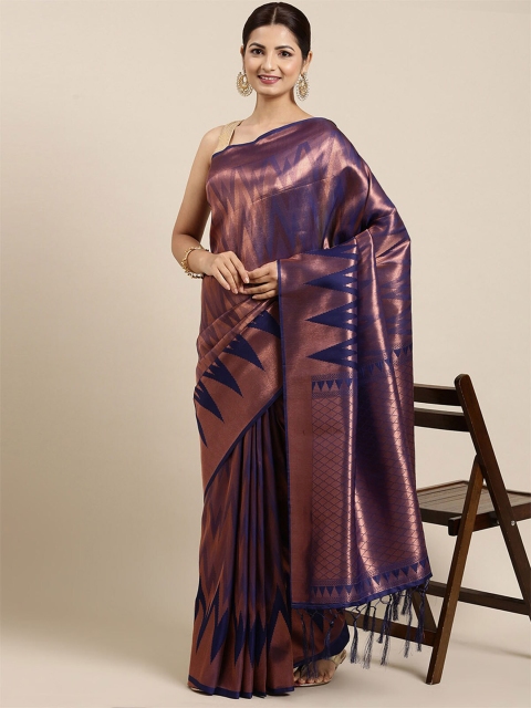 

ODETTE Purple & Copper-Toned Zari Silk Blend Saree