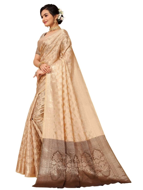 

ODETTE Beige & Brown Ethnic Motifs Zari Organza Saree
