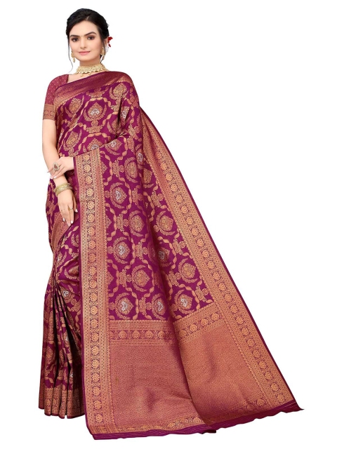 

ODETTE Magenta & Gold-Toned Ethnic Motifs Zari Silk Blend Saree