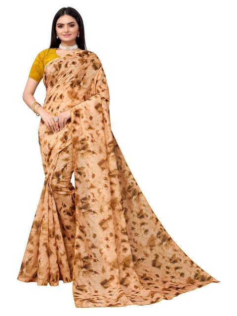 

ODETTE Cream-Coloured & Brown Tie and Dye Saree