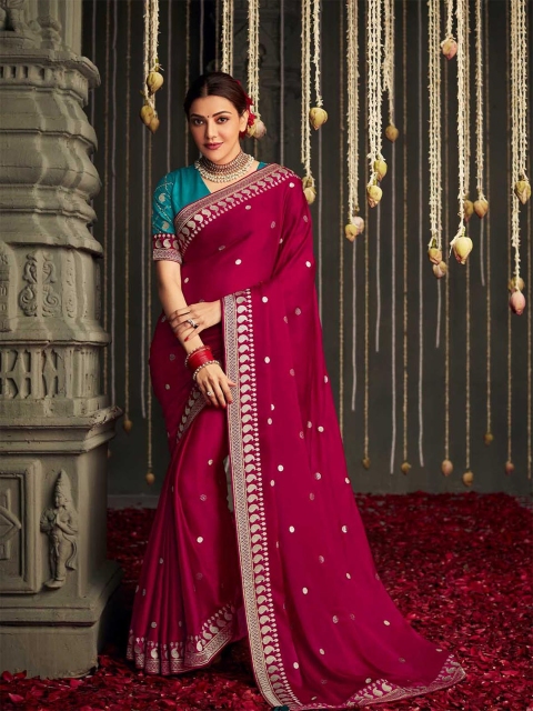 

ODETTE Red & Gold-Toned Woven Design Zari Saree
