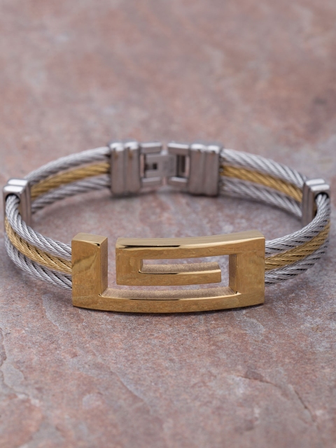 

Dare by Voylla Men Silver & Gold-Toned Dual-Plated Bracelet