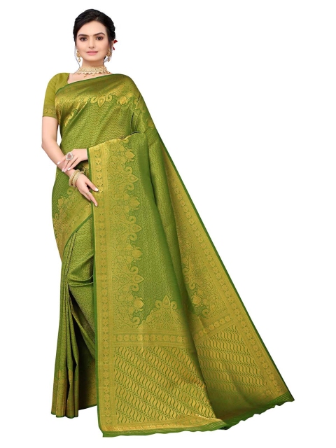 

ODETTE Green & Gold-Toned Ethnic Motifs Zari Saree