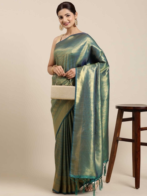 

ODETTE Green & Gold-Toned Ethnic Motifs Zari Saree