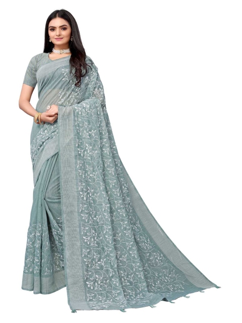 

ODETTE Women Blue & White Floral Embroidered Saree